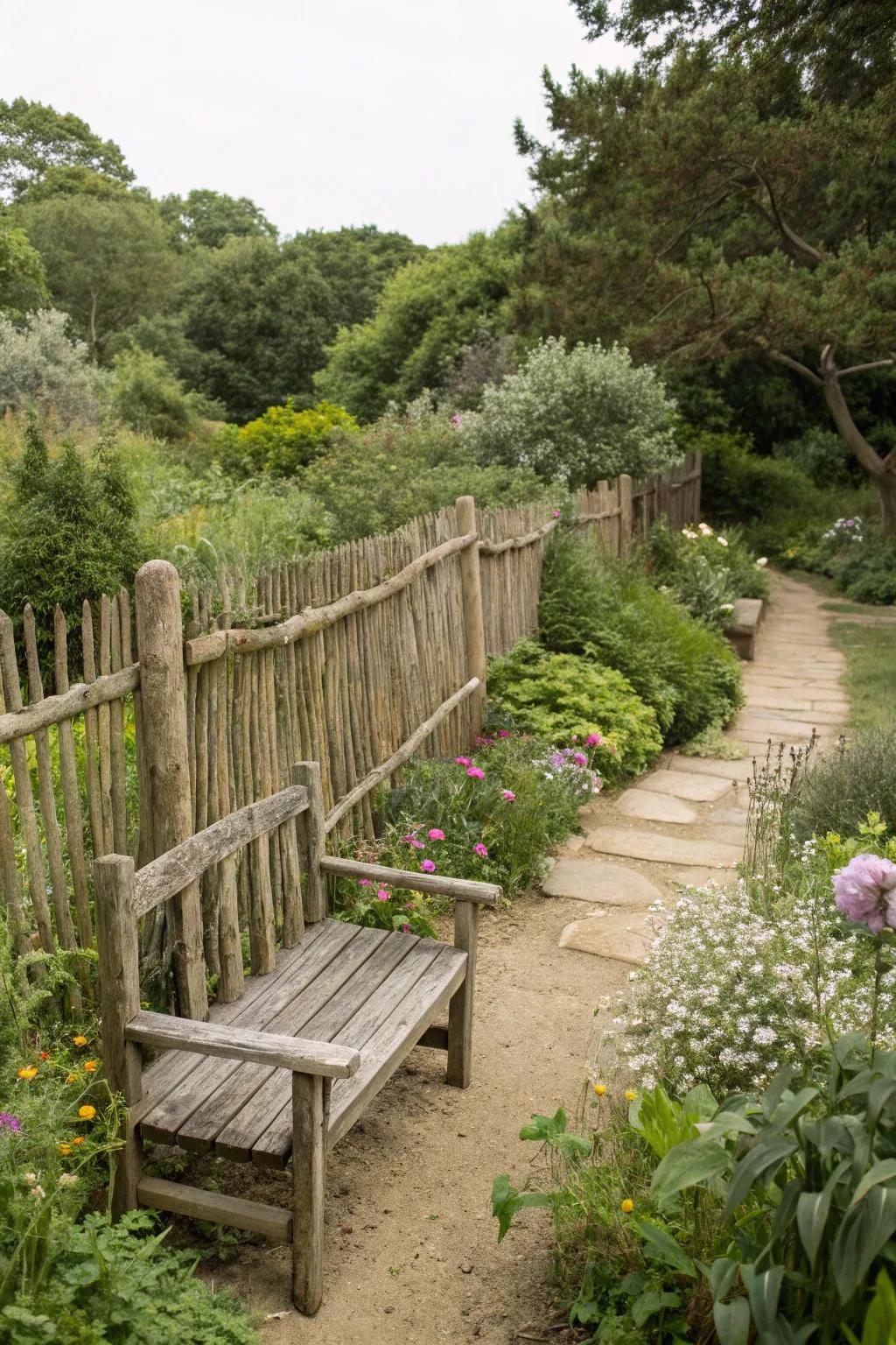 Natural wood tones offer a rustic charm that harmonizes with garden settings.