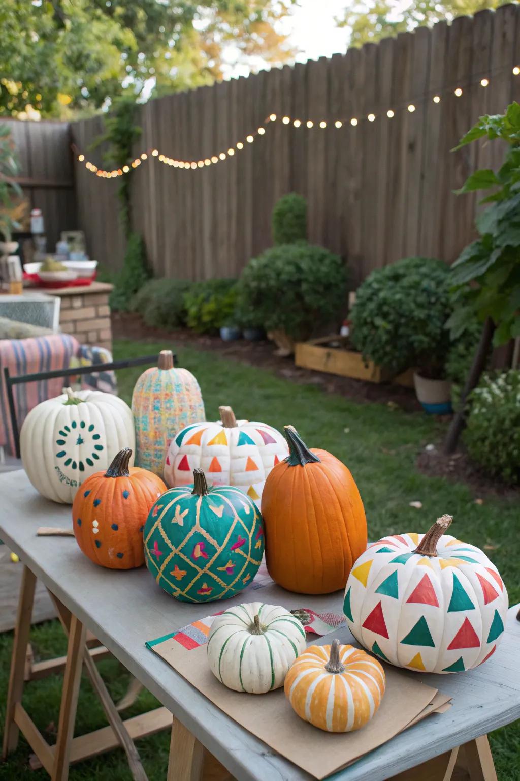 Painted gourds contribute a personalized element to autumn ornamentation.
