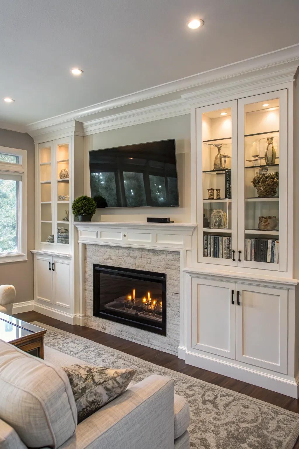 Optimize space by placing your TV above the fireplace.