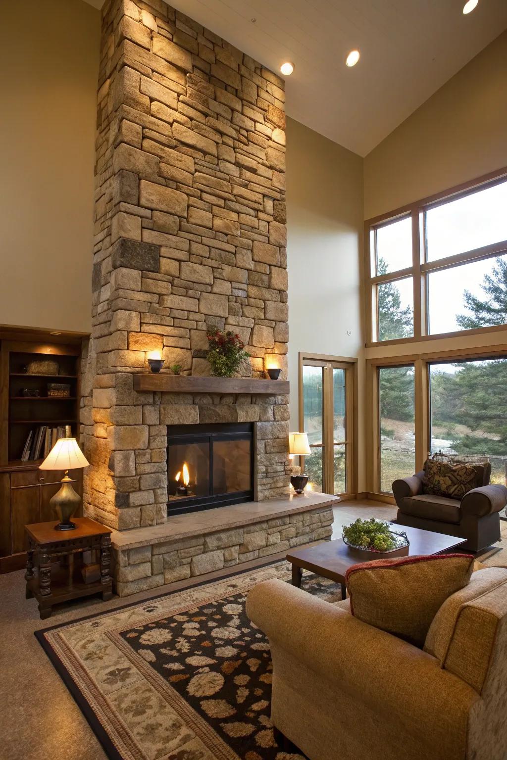 A striking stone fireplace wall that seizes recognition.