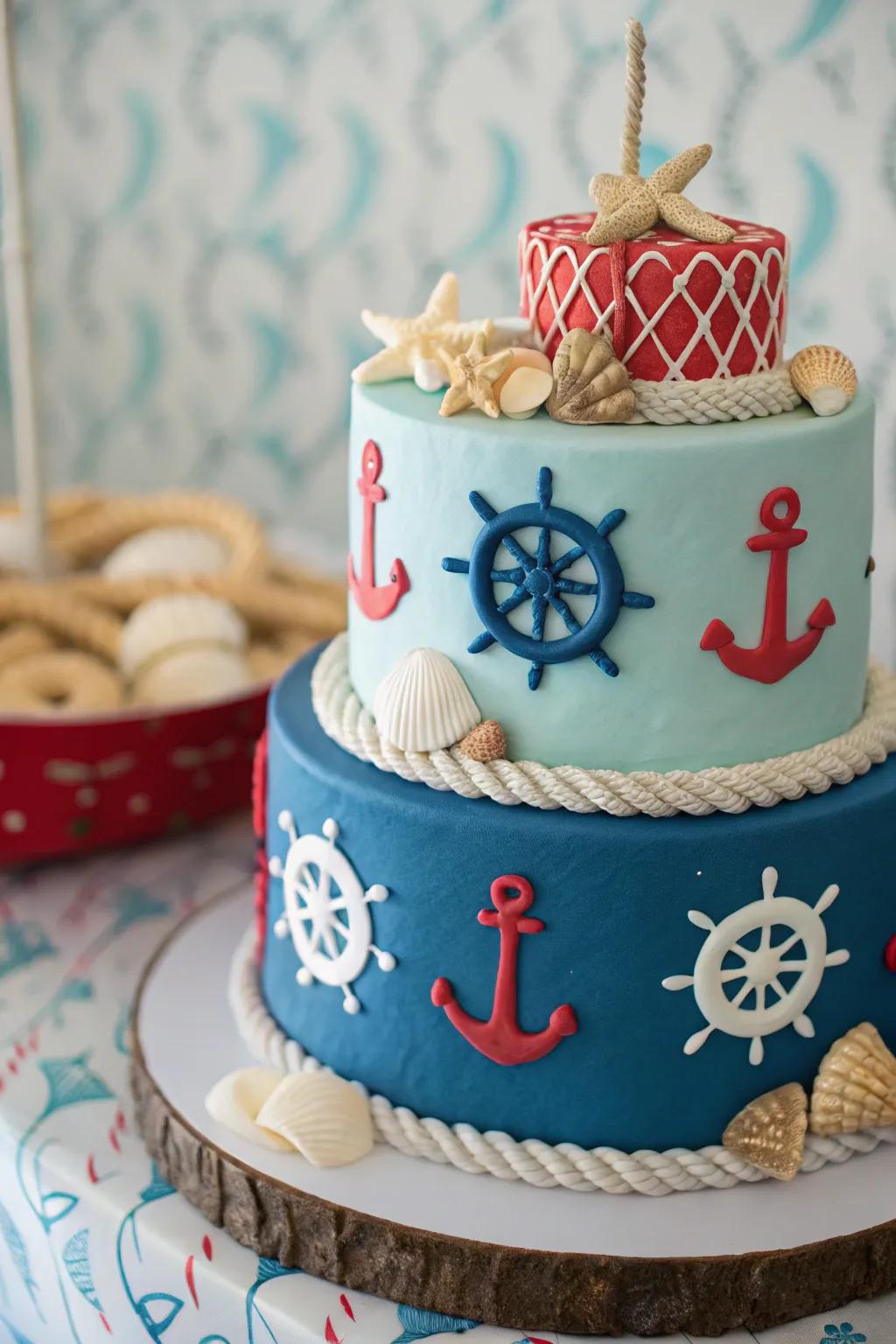 A seaside-themed birthday confection, perfect for a first birthday celebration.