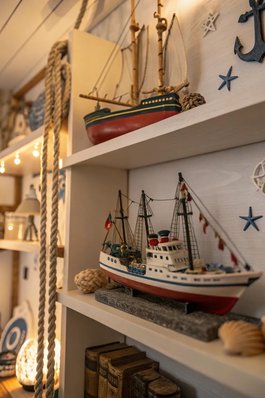 Model boats contribute a dash of nautical charm to your decorating scheme.