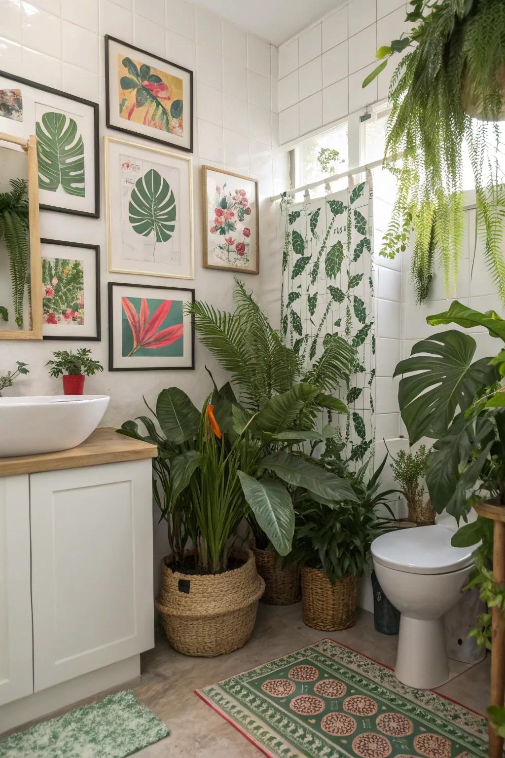 Tropical flora imparts energy and freshness to your bathroom.