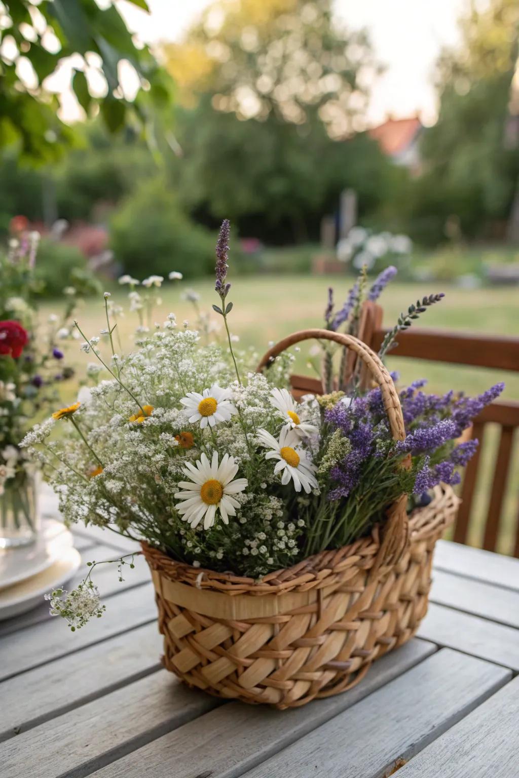 A captivating wildflower container channeling the spirit of spring prairies.