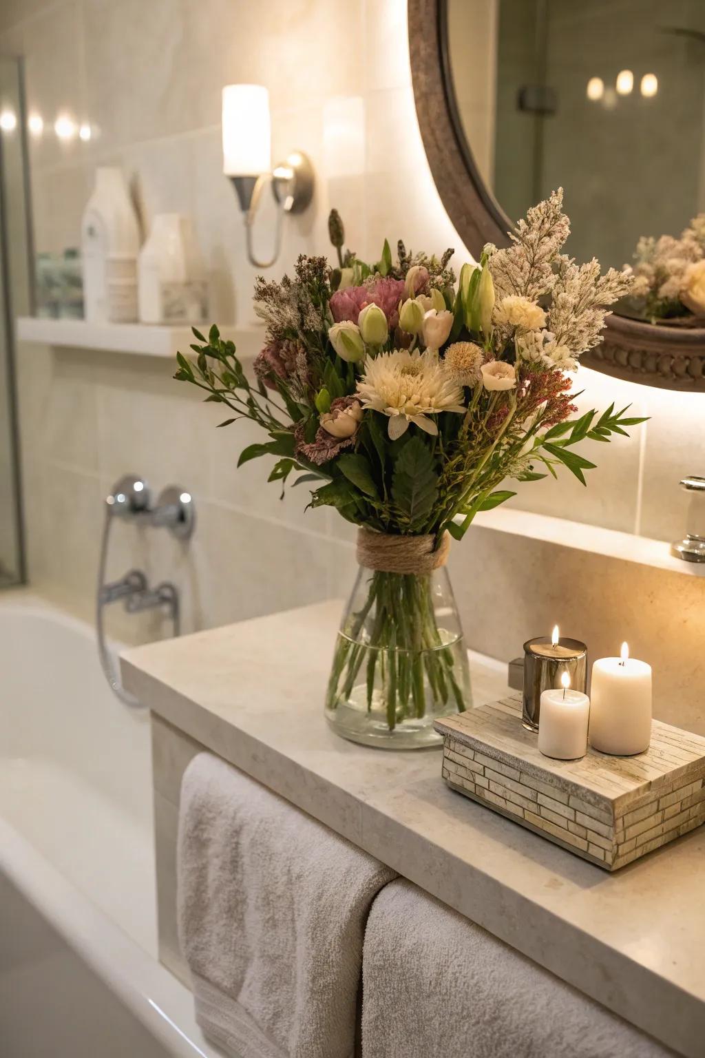 Softened blossoms infuse refinement into any restroom.