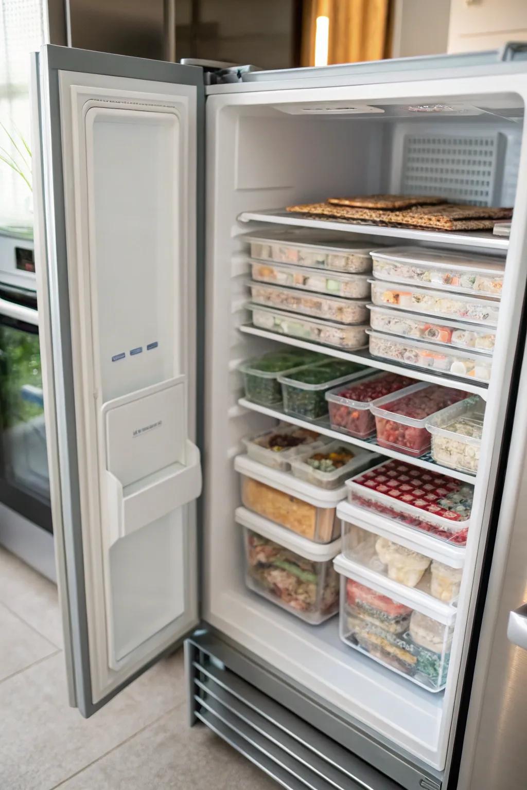Stacking items vertically makes the most of your freezer space.