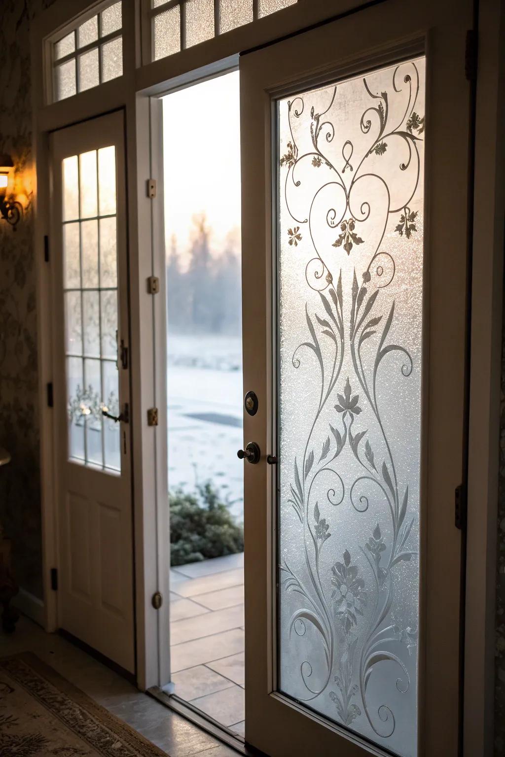 Without compromising natural light, frosted glass offers privacy.