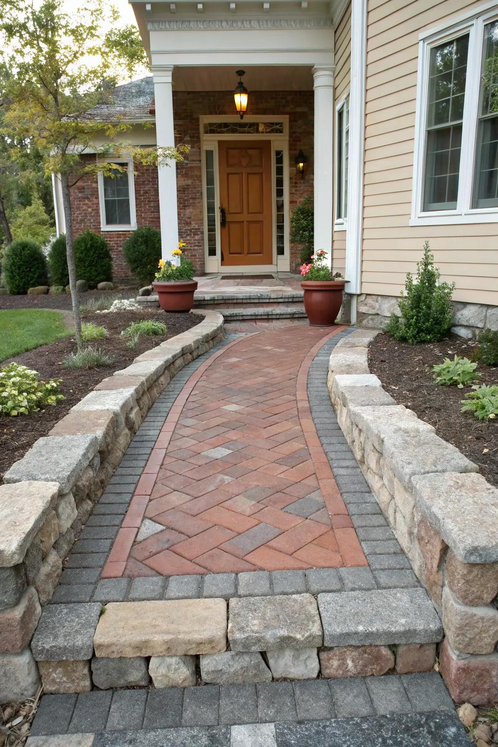 Brick routes present a cozy and ageless salutation.