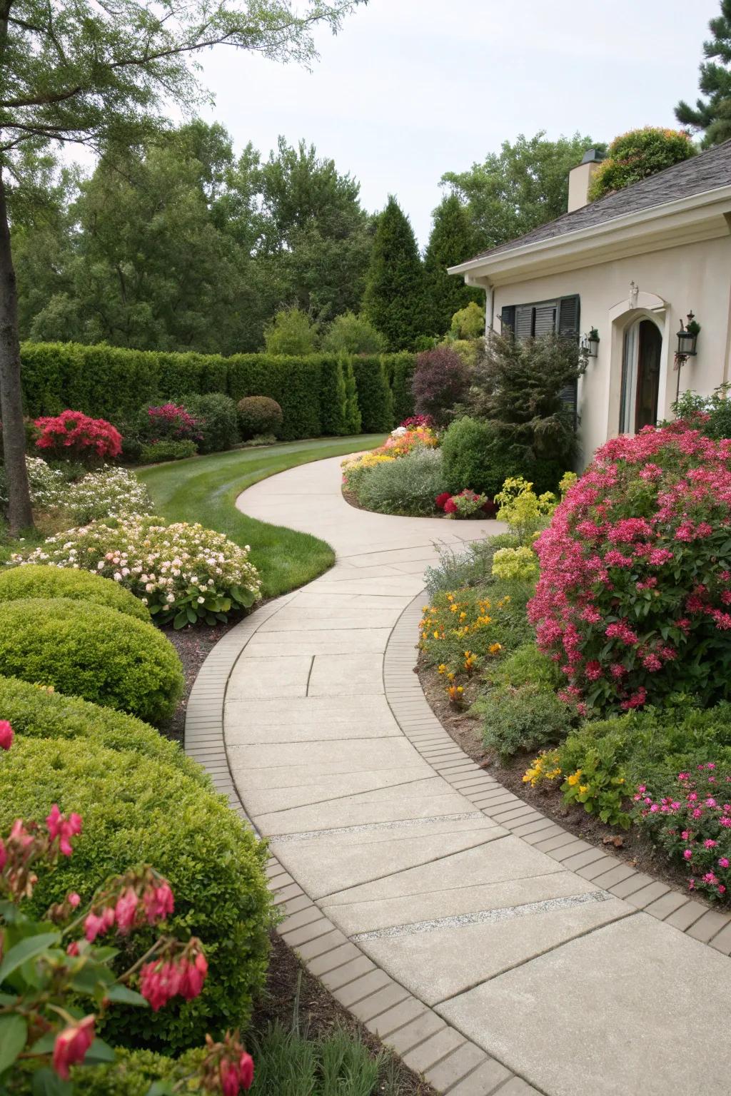 A smoothly winding path leading to an inviting entrance.