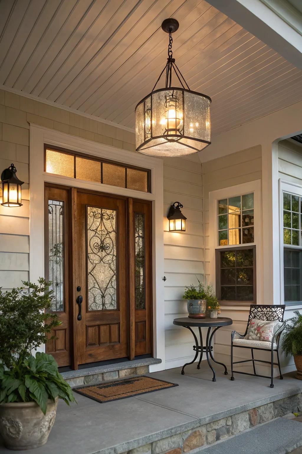 Stylish ceiling fixtures brighten up your porch.