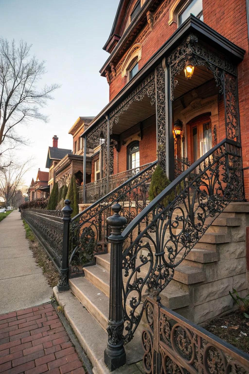Intricate iron railings breathe character and elegance into your entrance.