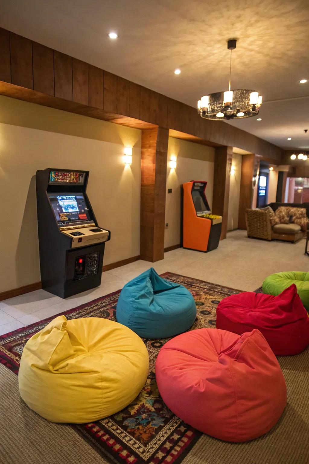 Easygoing sack loungers injecting a joyous element into any gaming zone.