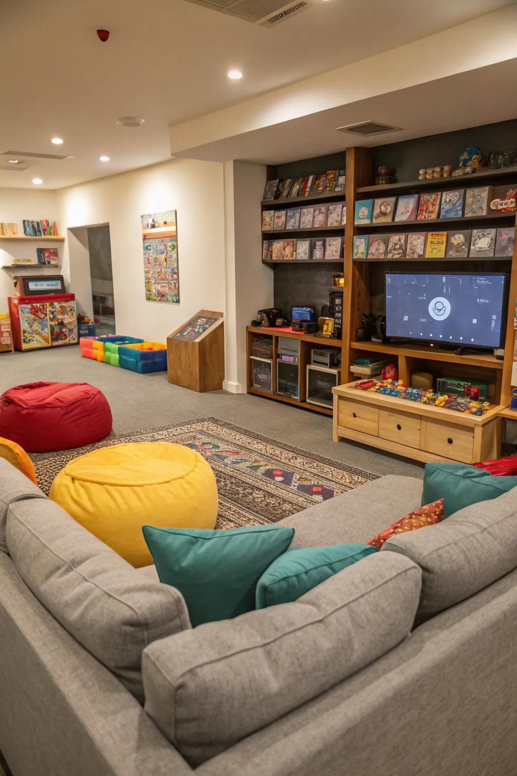 A welcoming game room showcasing various seating alternatives.