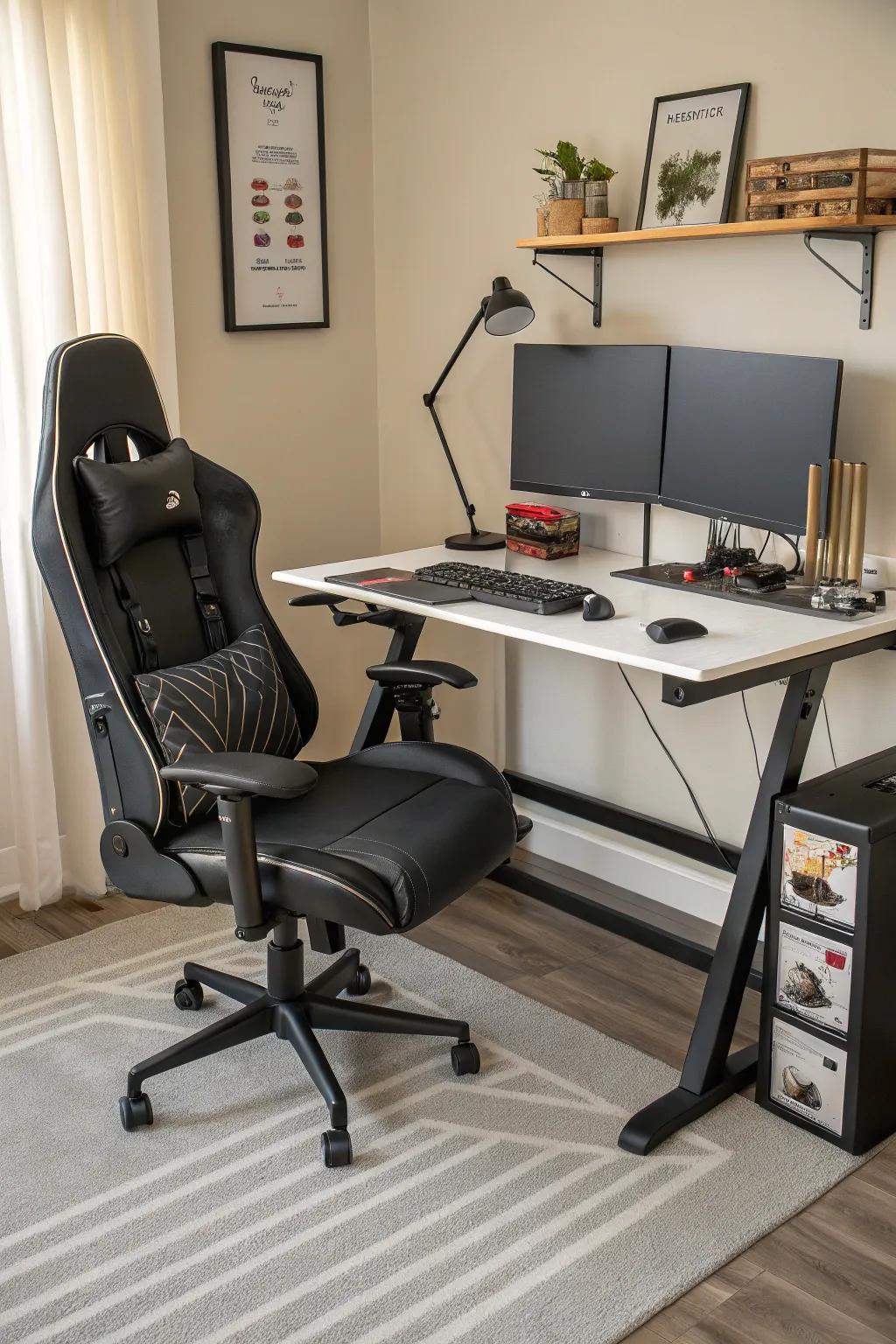 Ergonomic furnishings facilitate long gaming sessions with ease.