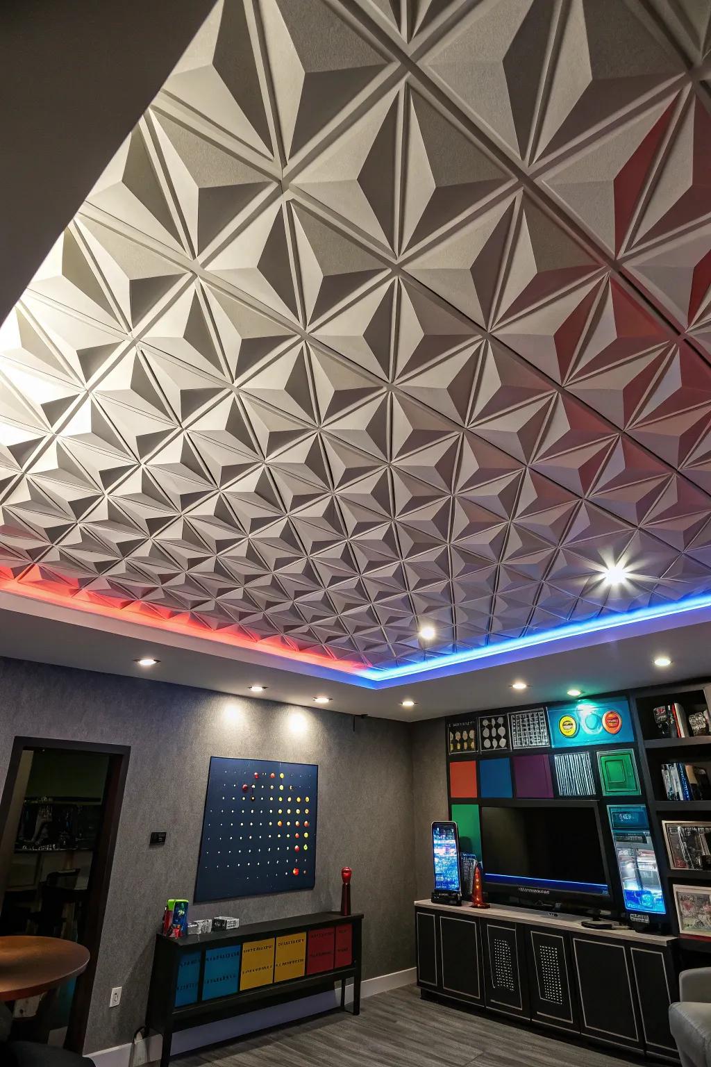 Dimensional panels inject depth and visual intrigue into your ceiling.
