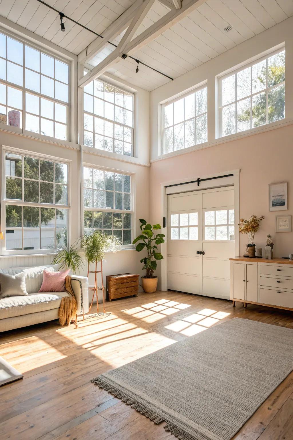 Radiant and airy interiors illuminated with natural light and light shades.