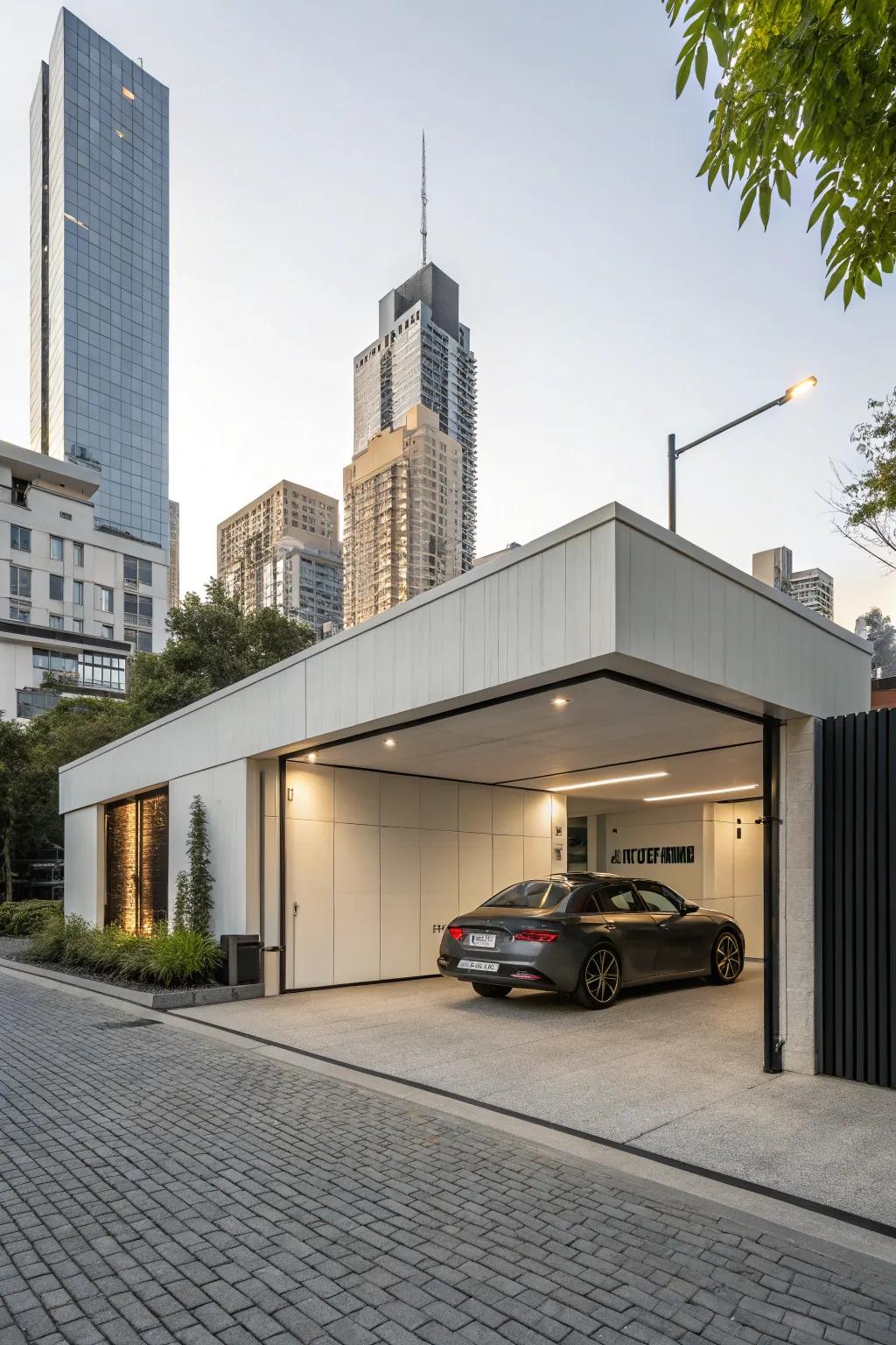A modern garage with minimalist trim for a sleek look.