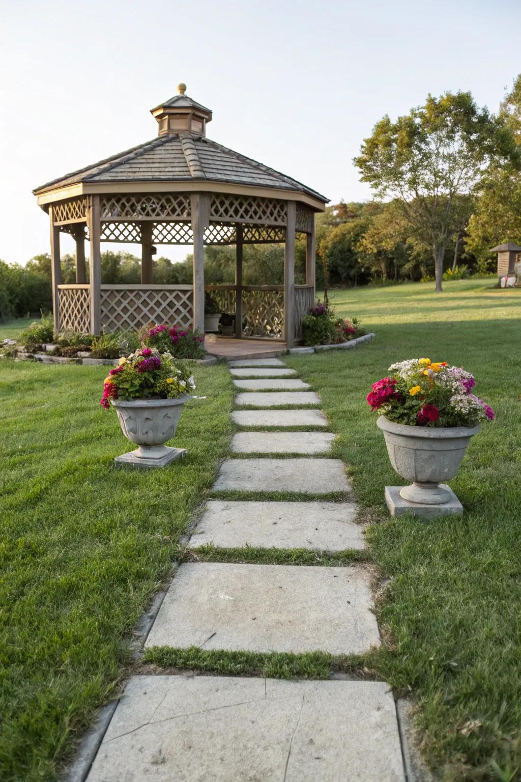 Concrete pavers offer a robust and elegant foundation for your gazebo.