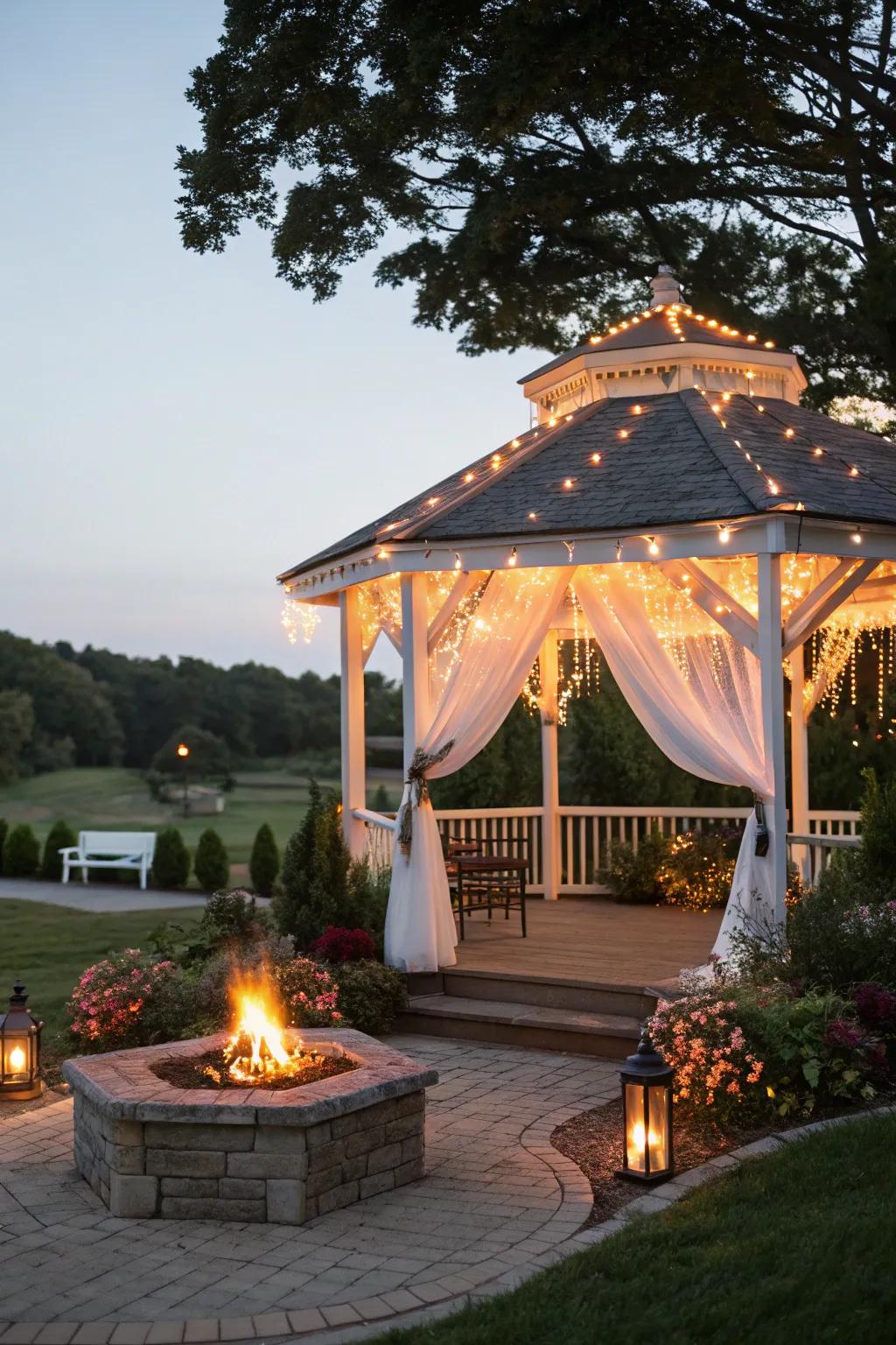 String lights transform the atmosphere with a magical glow.