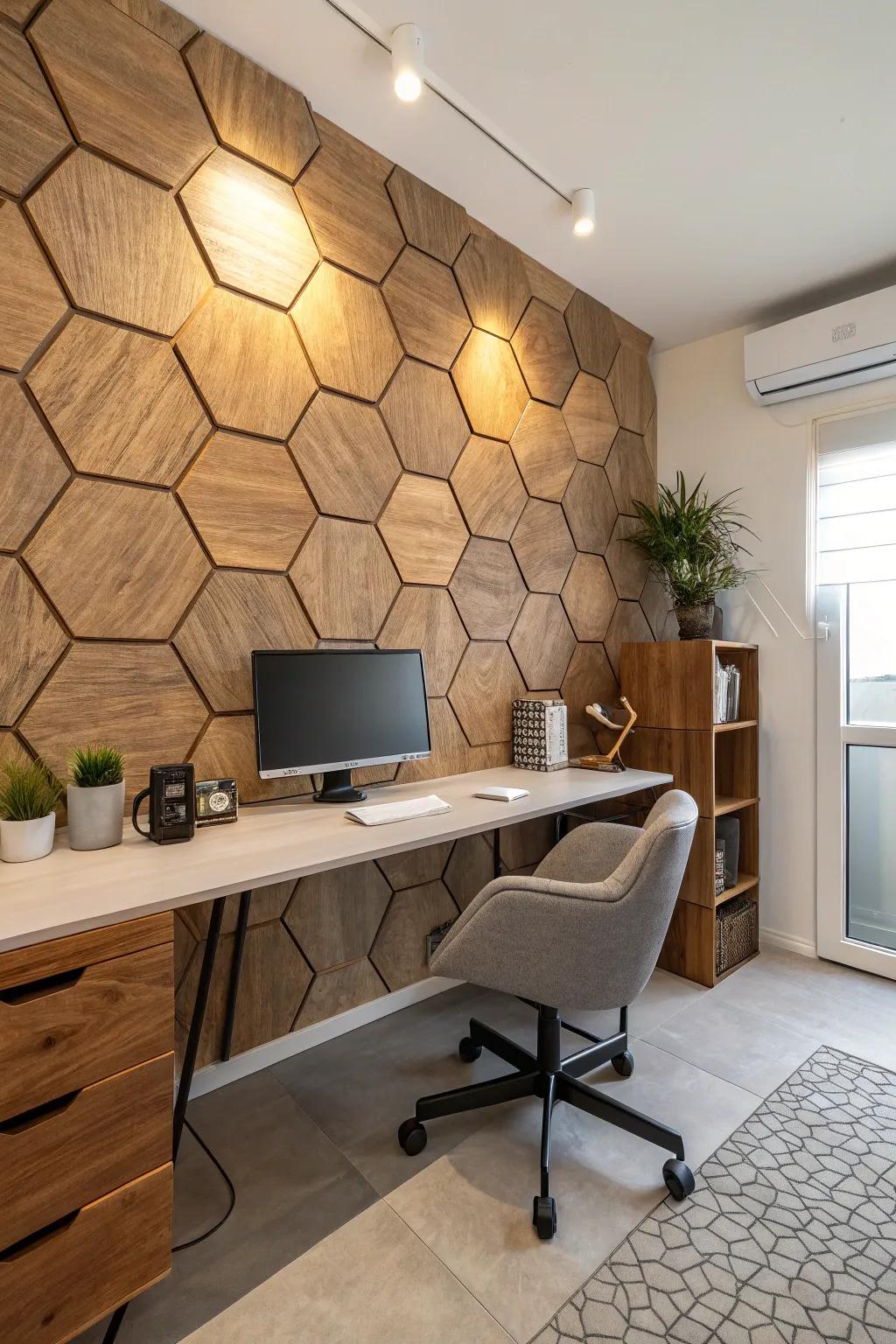 Enhance your wall's depth with 3D hexagon shapes.