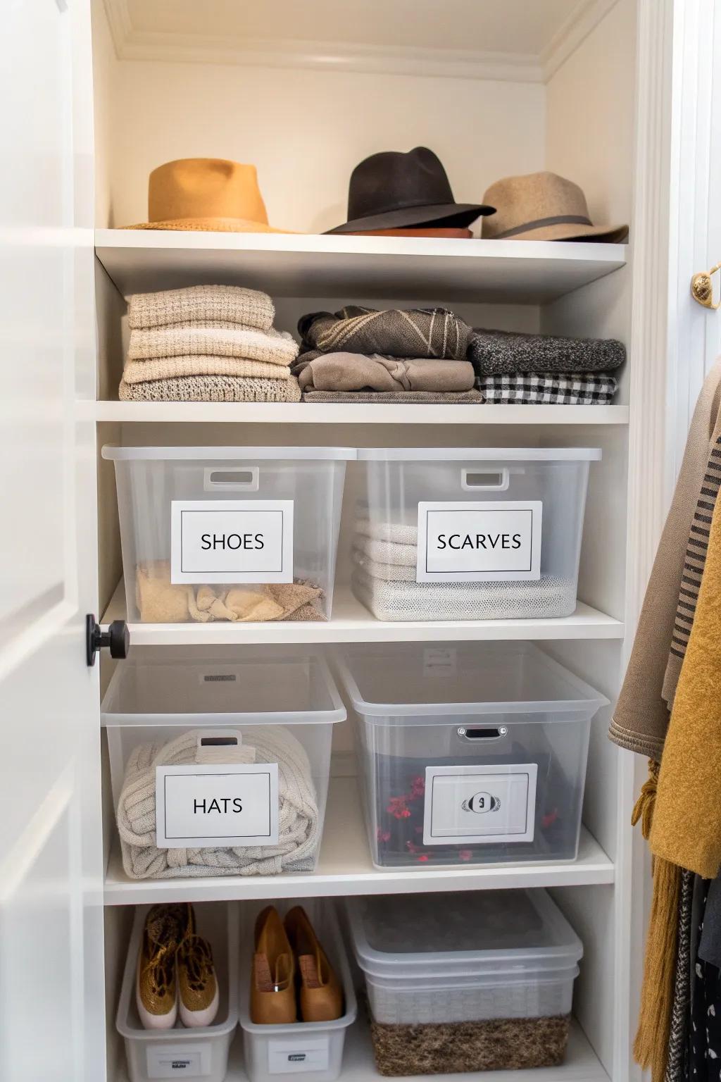 Clear containers keep everything visible and orderly.