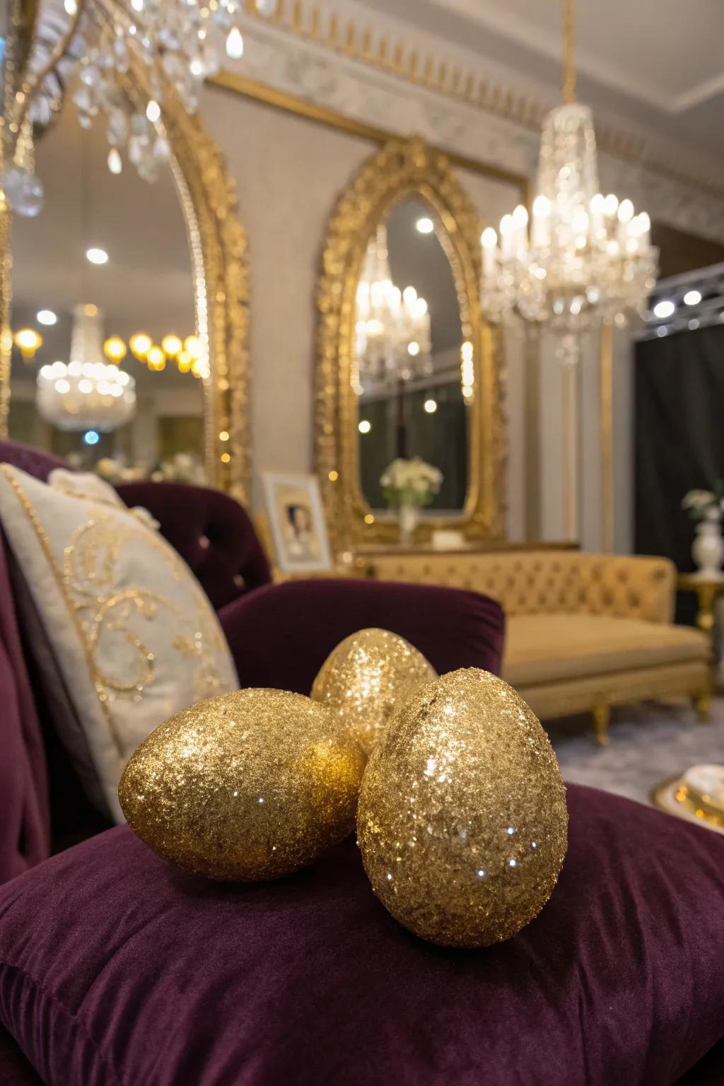 Sparkling gilded eggs captivate observers within any Easter presentation.