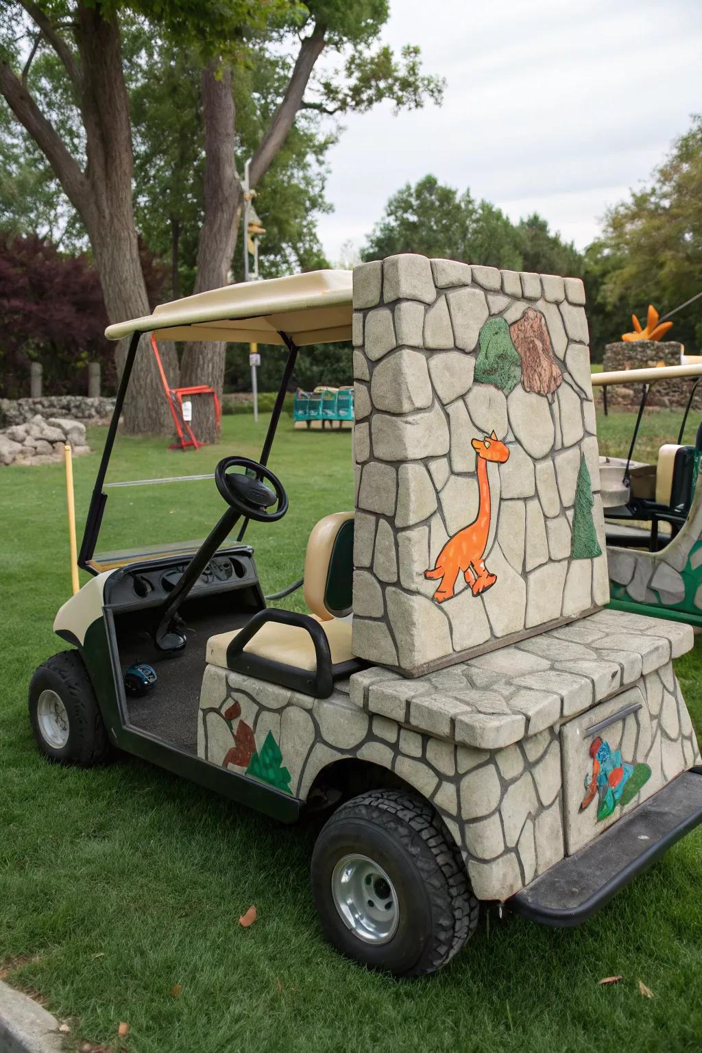 Travel back in time with a Stone Age-inspired golf cart.