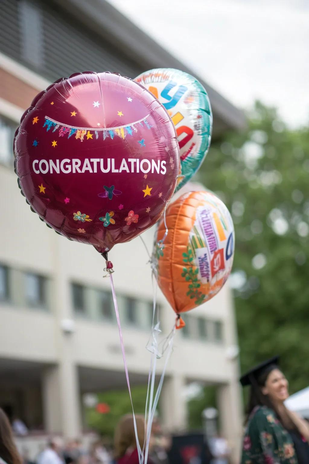 Custom balloons featuring the graduate's name and special messages.