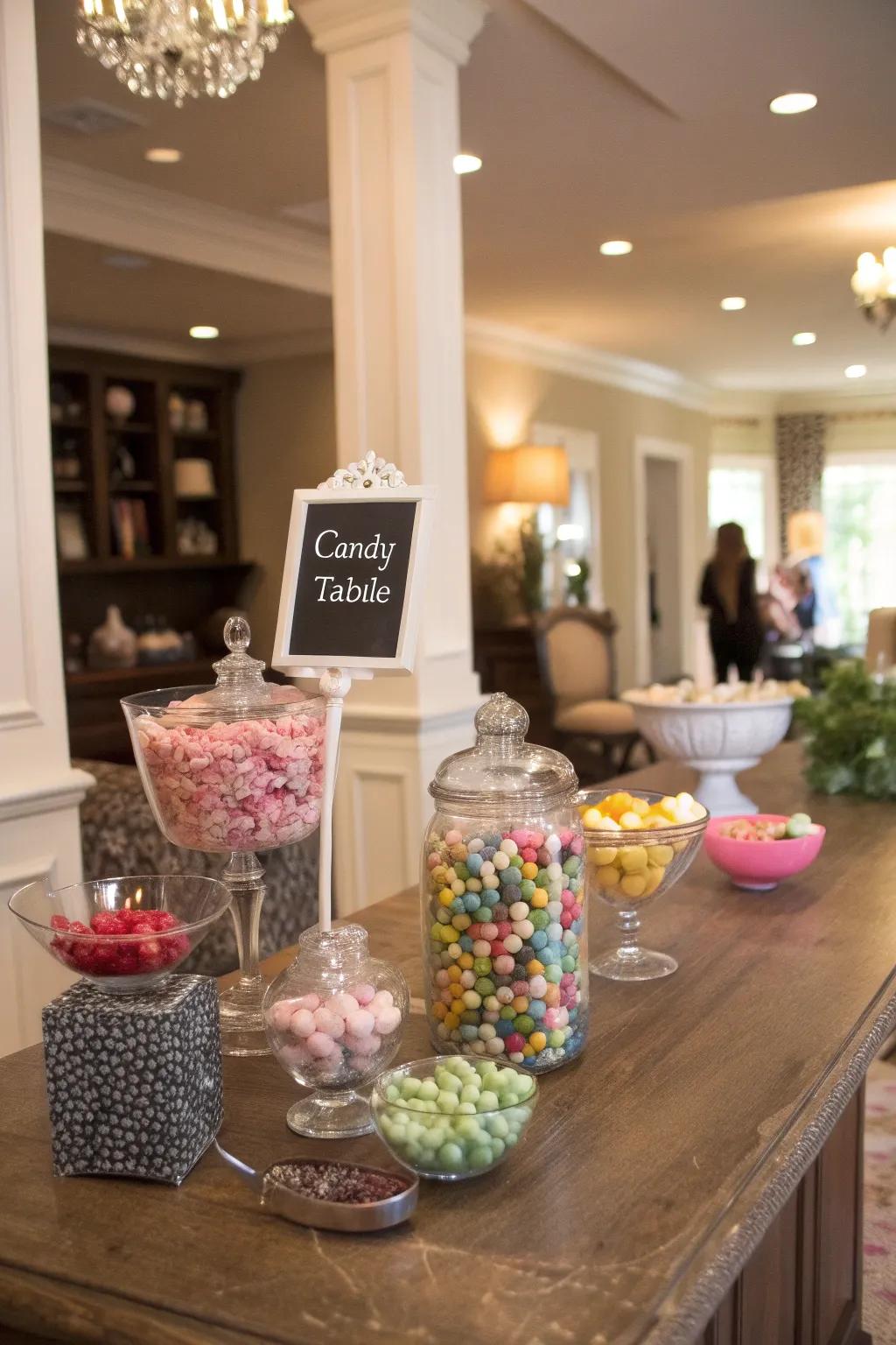 Black slate markers provide a stylish method for guiding guests through your candy offerings.