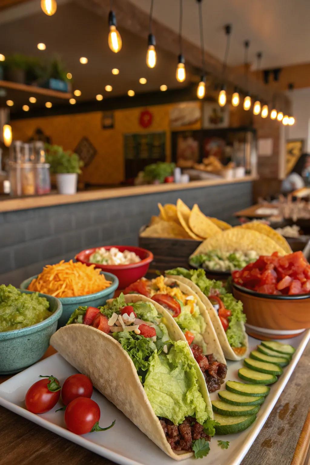 Taco time: A colorful and hands-on taco station for attendees to enjoy.