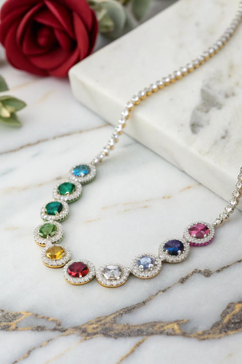 A brilliant necklace decorated with birthstones, signifying each grandchild.