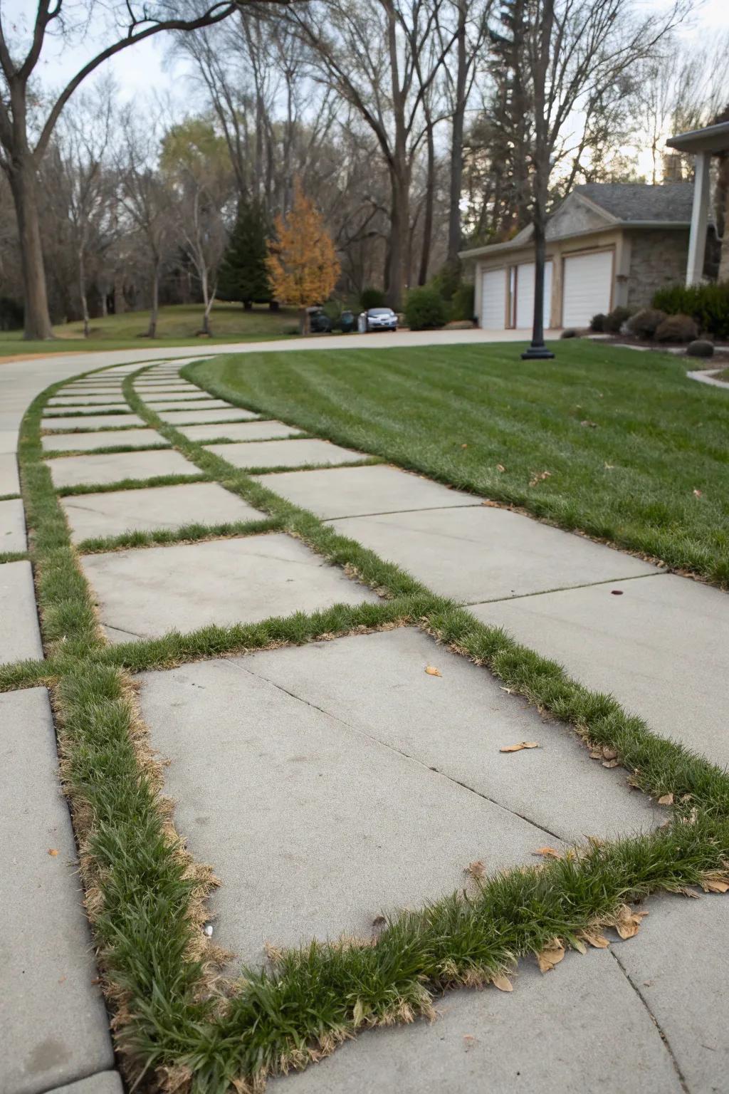A contemporary minimalist design featuring sleek grass strips, presenting a clean and uncluttered aesthetic.