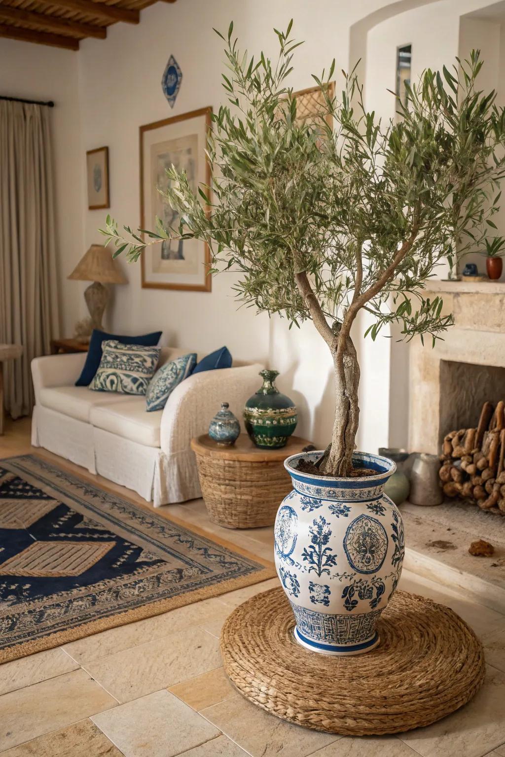 Mediterranean flora like arboreal plants accentuate the Hellenic aesthetics.