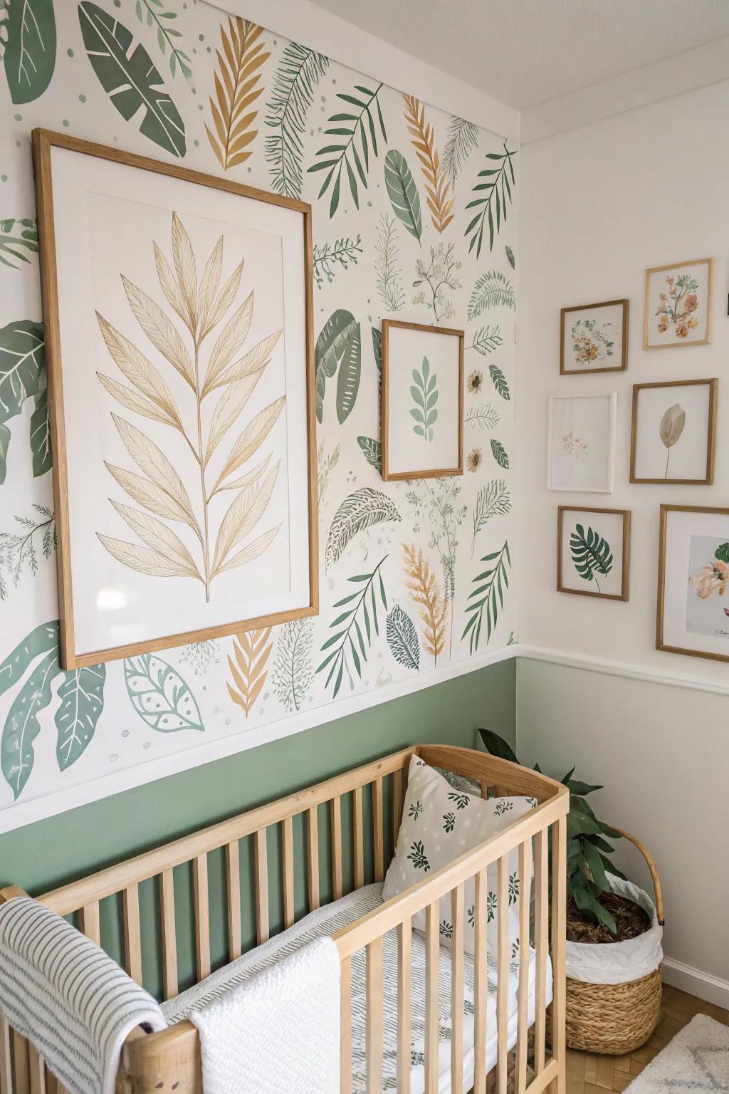 Garden-inspired graphics contribute a natural mood to the nursery.