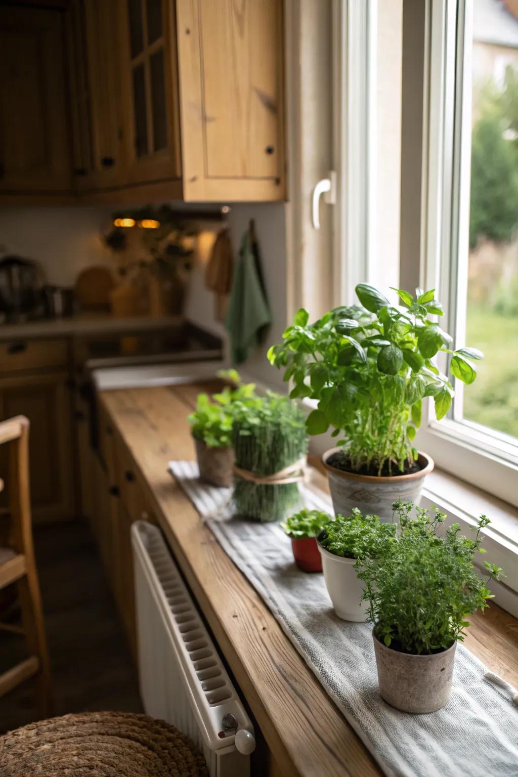 Herb cultivation infuses a verdant element into your kitchen.