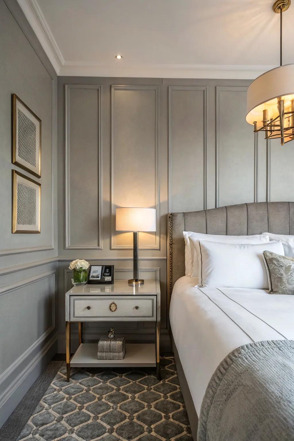 A refined guest room with adaptable grey undertones.