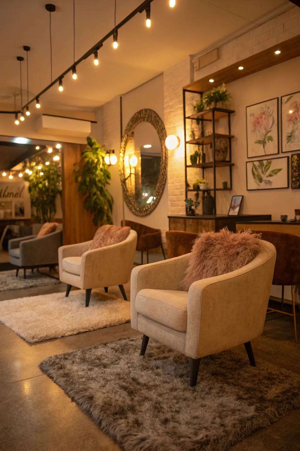 Warm lighting enhances the complete sensory experience in your salon.