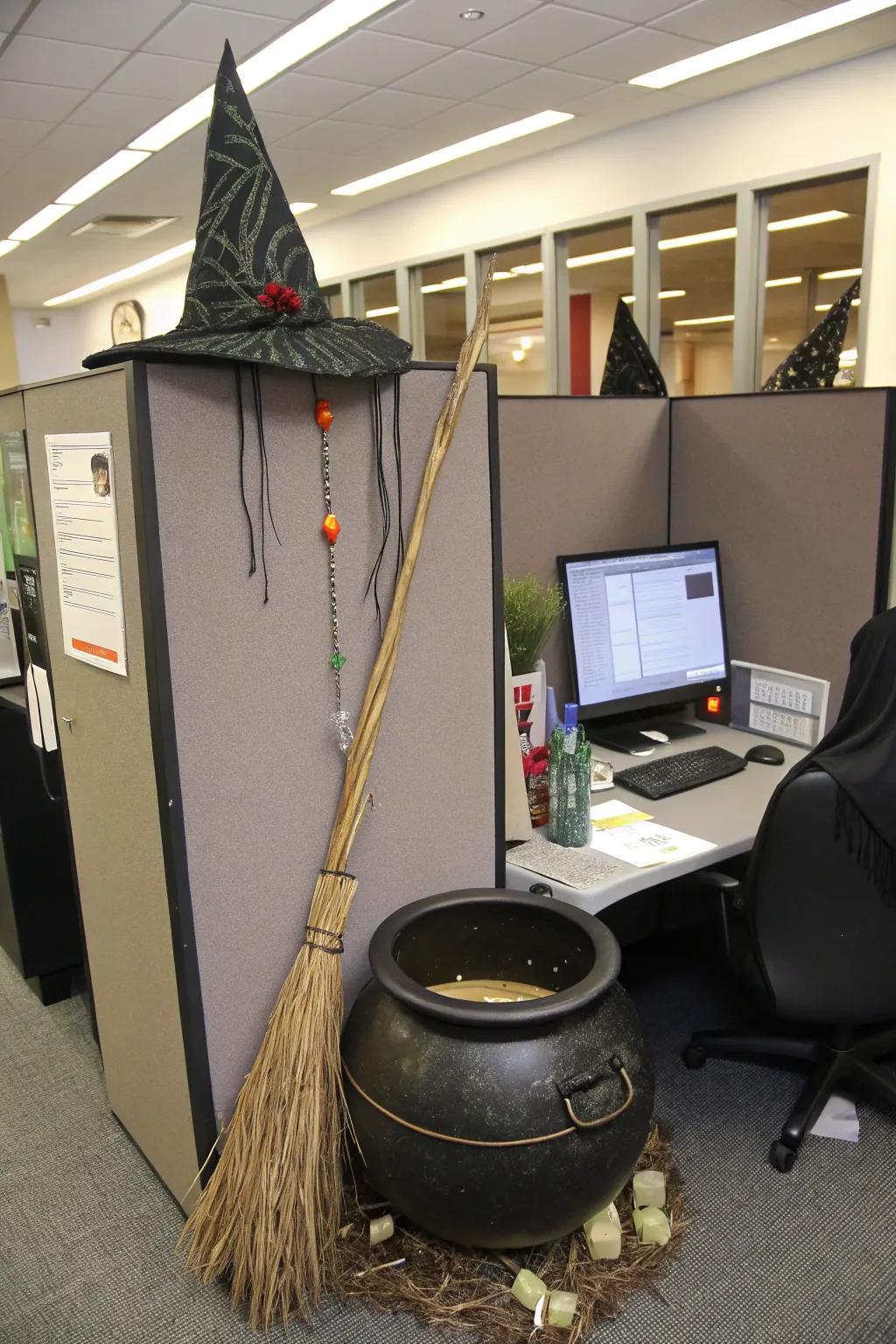 Fabricate a witch's den with captivating particulars and audio accents.