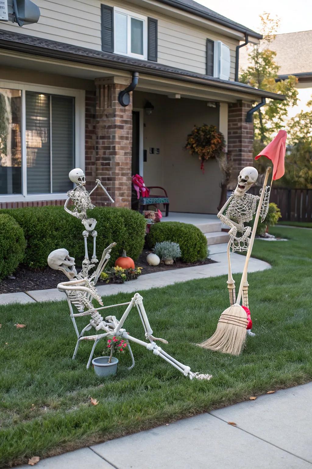 Skeletal figures infuse a touch of jest into your Halloween spectacle.