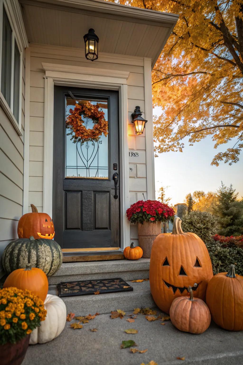 A themed arrangement of seasonal fruits bestows celebratory charm to your entrance.