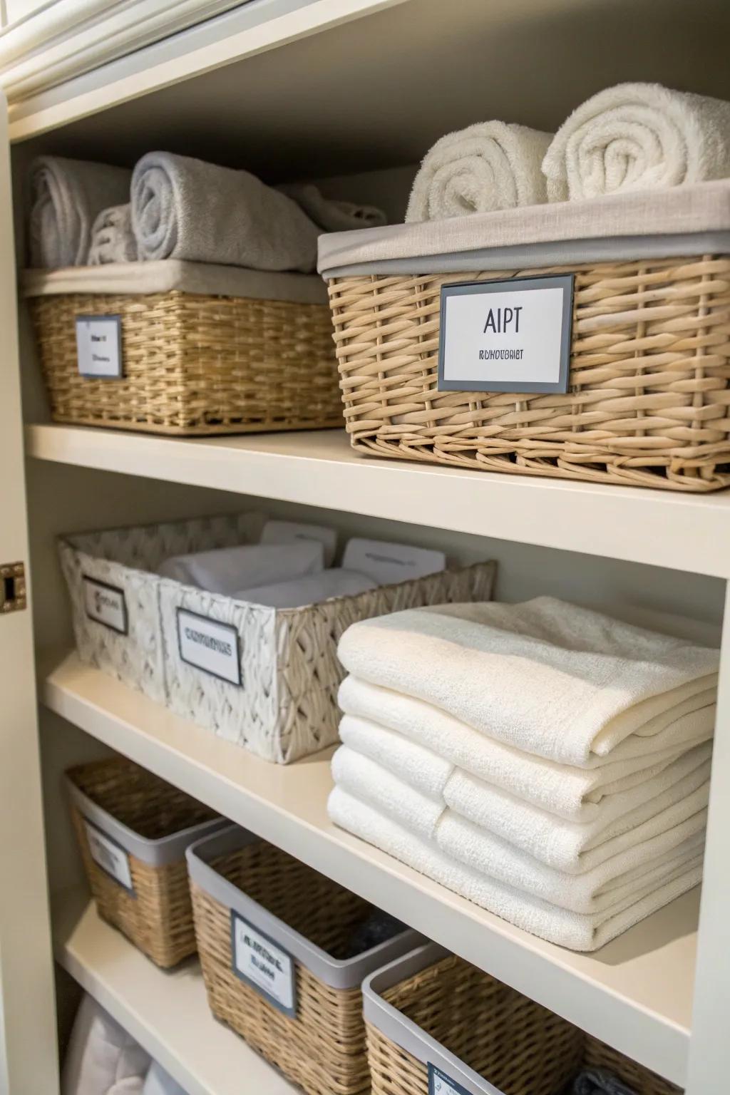 Labels add order and instant clarity to your linen storage solutions.