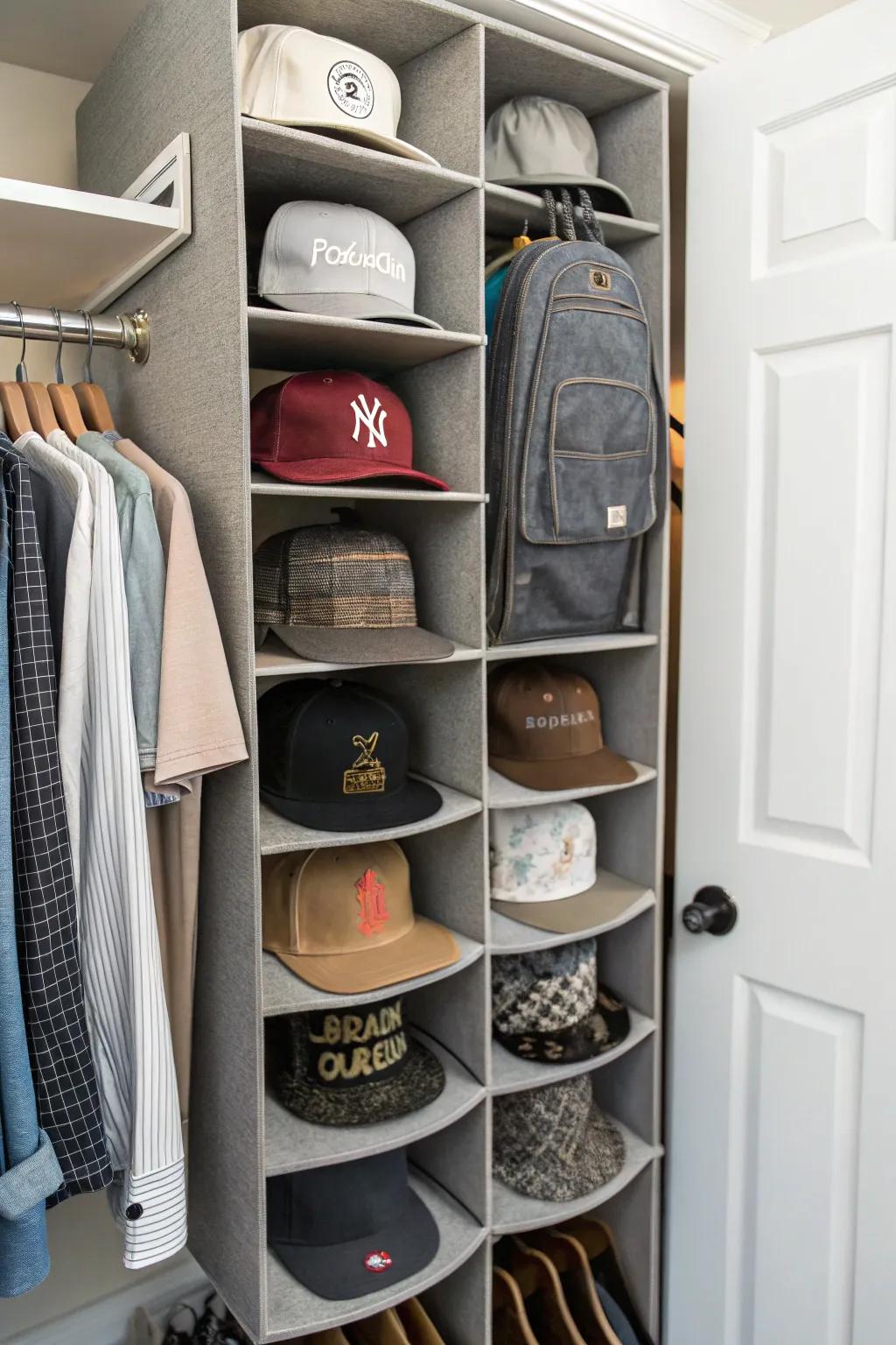 Wardrobe with hat compartments.