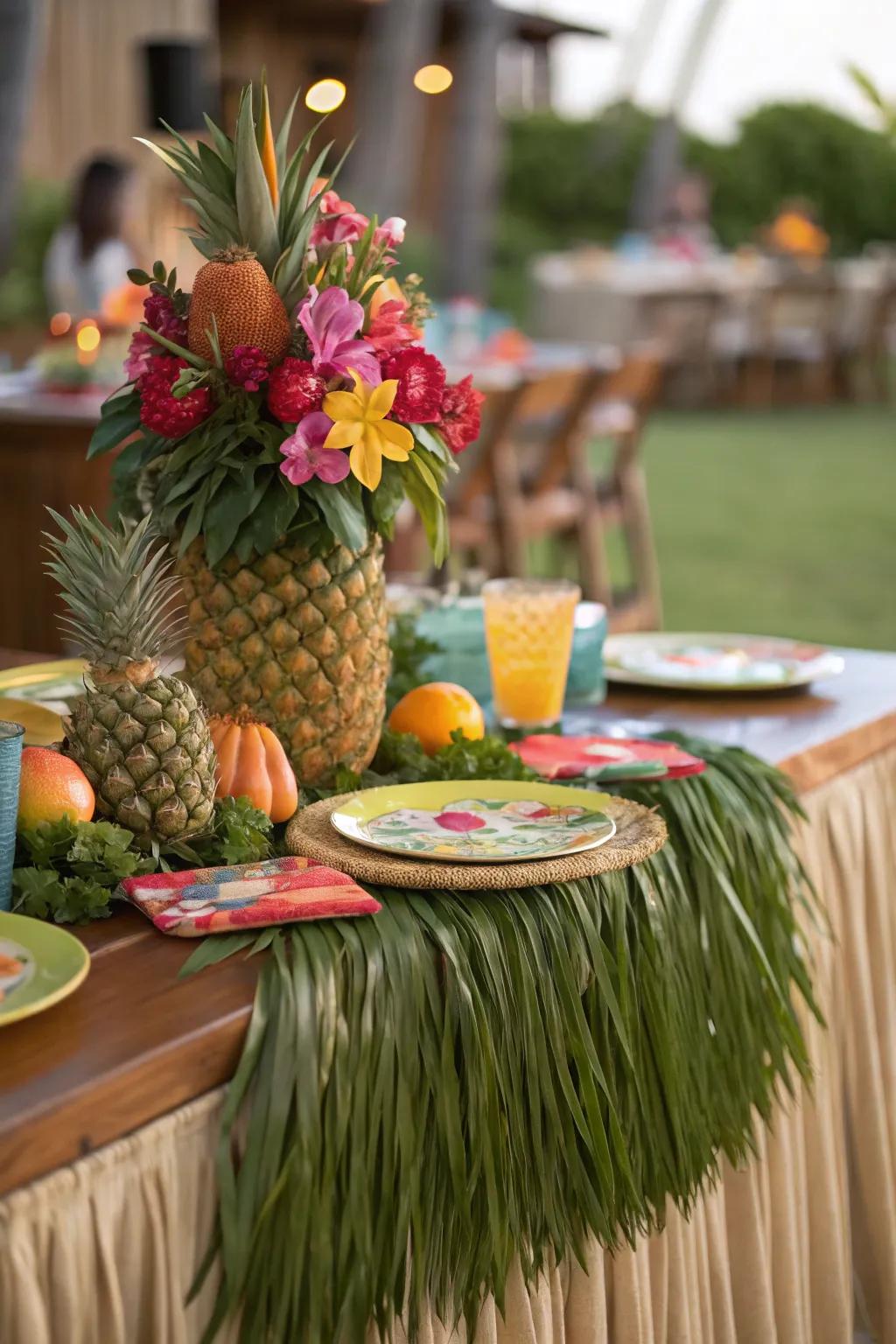 Grass skirts bring a tiki touch to your dining experience.