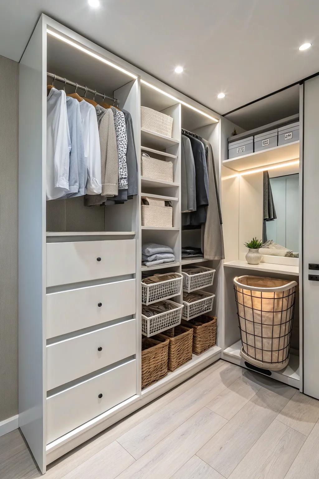 Install sliding caddies for a tidy closet.