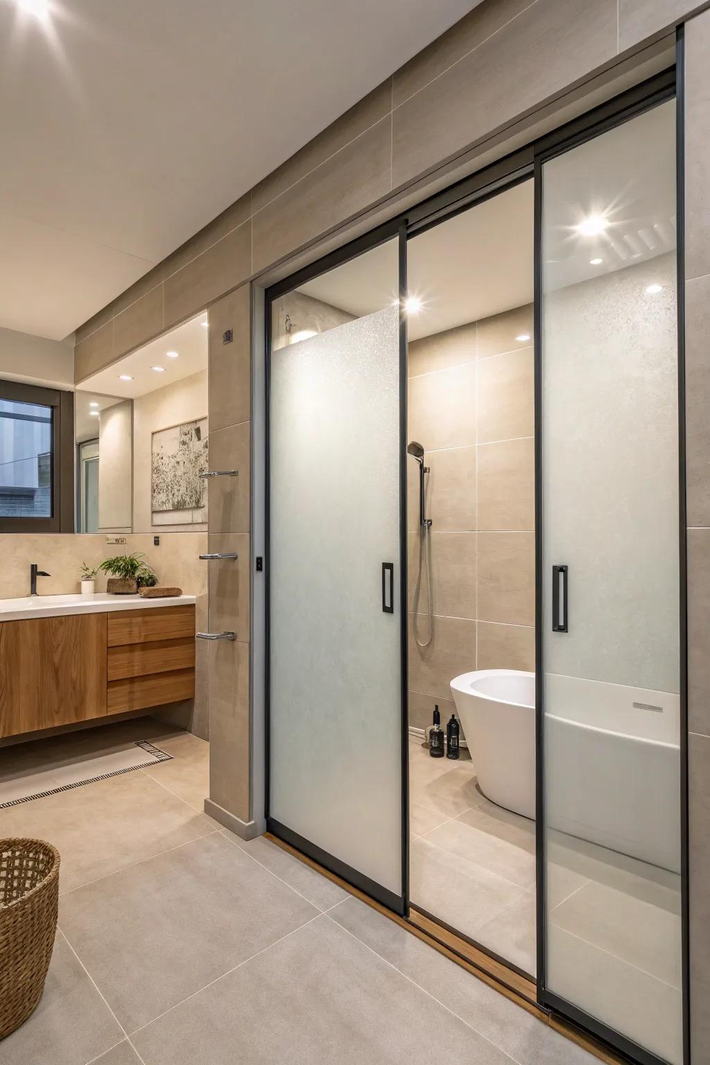Gliding panel entrances deliver a refined and hidden shower option.