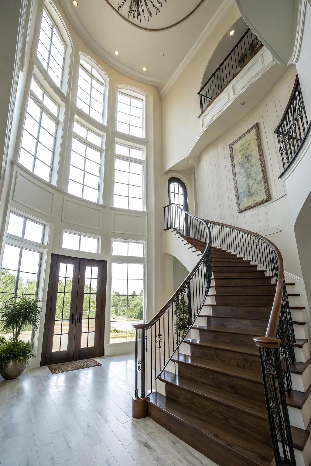 A statement staircase enhances the grandeur of the entryway.