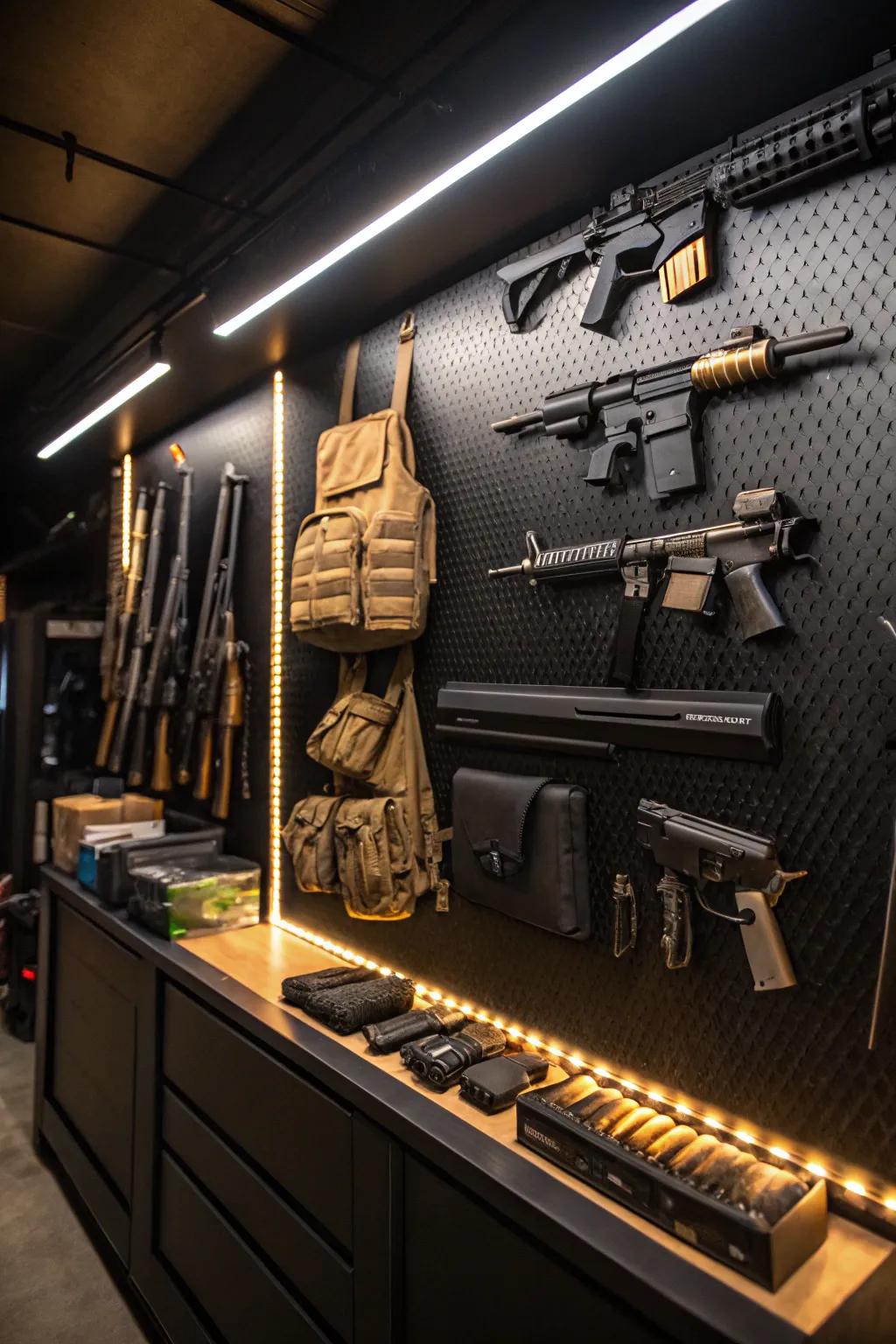 Elevate your armory&rsquo;s aesthetic magnetism through strategic illumination.
