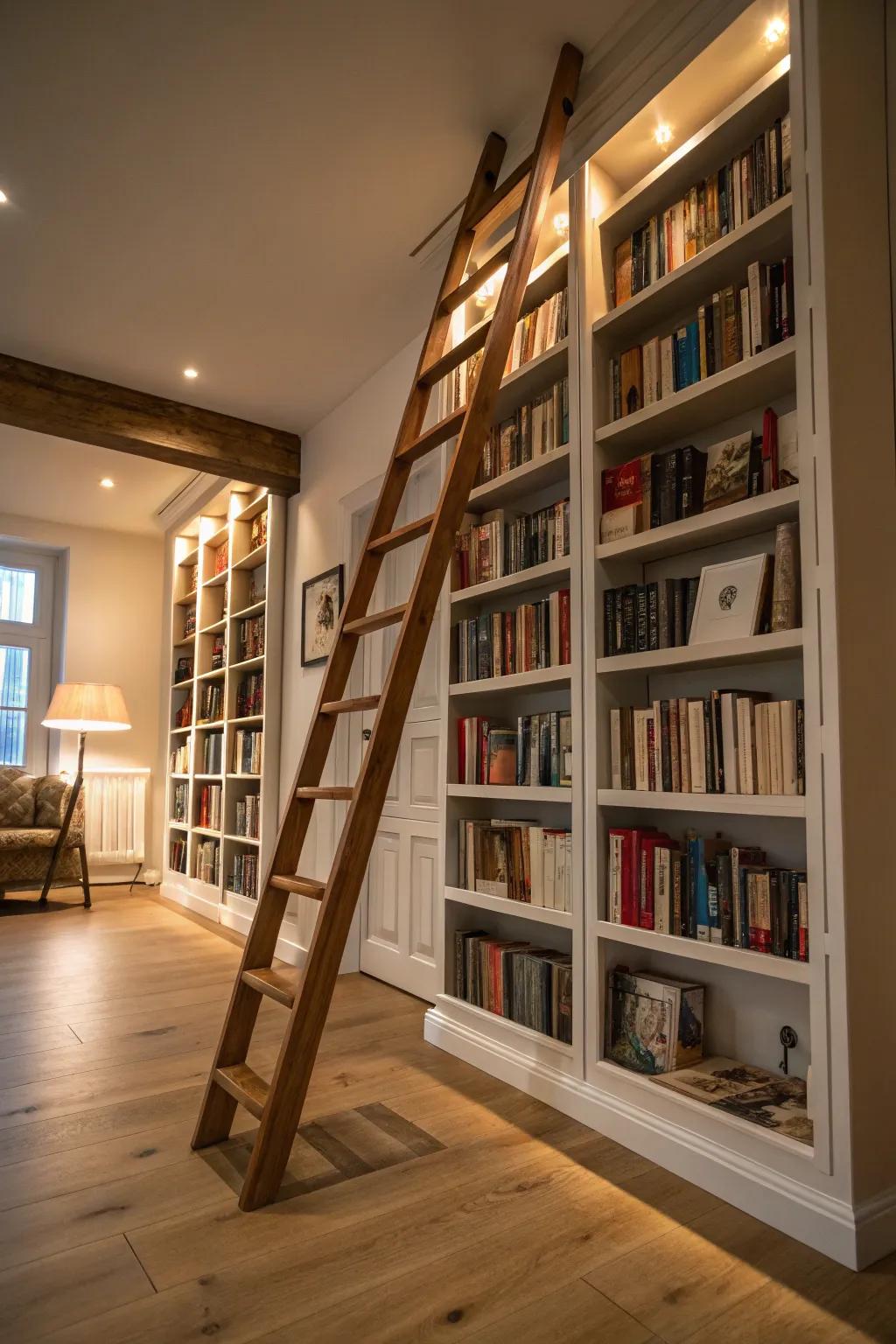 A library ladder enhances both the functionality and charm.