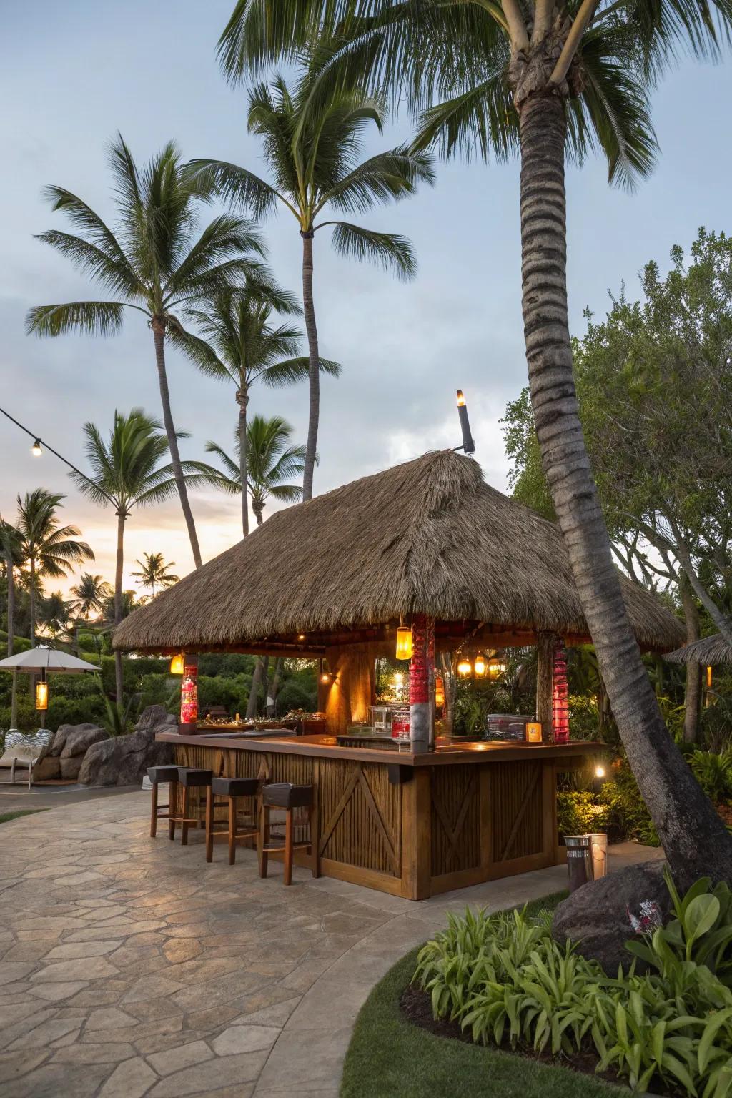 A thatched roof enhances your tiki bar’s authenticity.