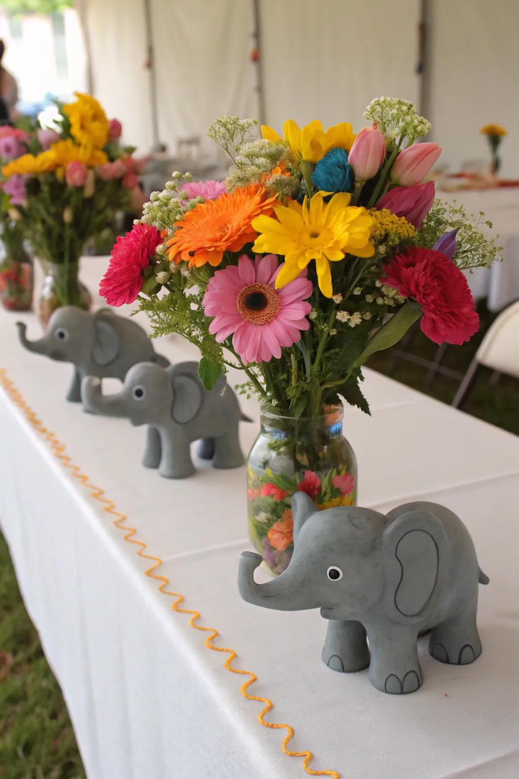 A floral procession of elephants for an animated aesthetic.